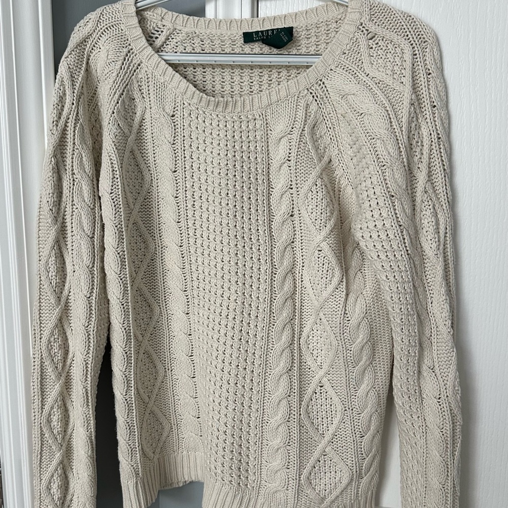 Lauren Ralph Lauren Cream Cable Knit Crew Neck Sweater